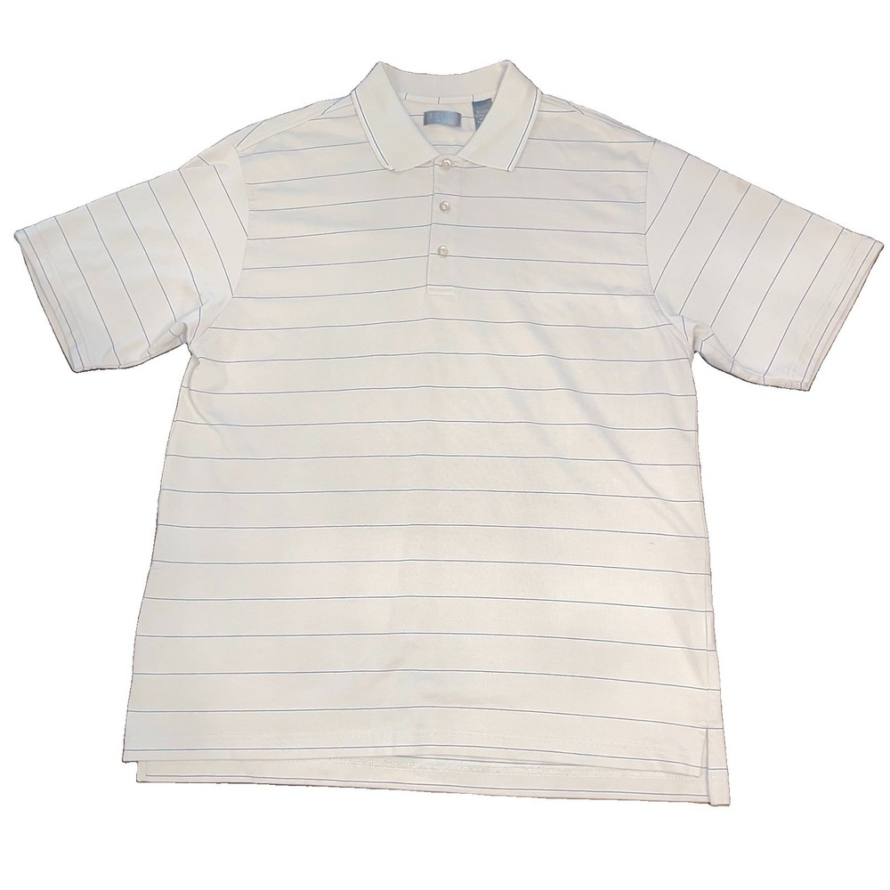 Izod Gold Mens Large Cream Beige Colored Striped Polo Shirt